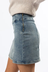 My Time To Shine Medium Wash Side Slit Denim Skirt