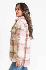 Beloved Memories Pink Plaid Sherpa Shacket