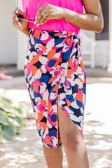 Sophisticated Beauty Navy And Pink Multi Printed Midi Skirt FINAL SALE