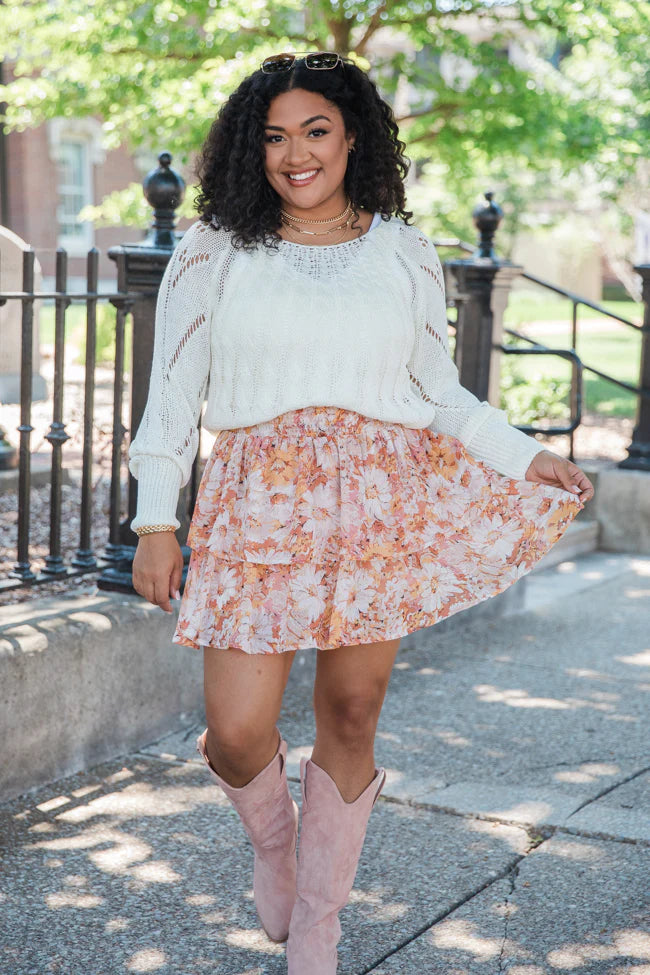 Breezy Beige And Mustard Floral Tiered Skort FINAL SALE