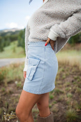 Worn In Love Cargo Light Wash Denim Mini Skirt SALE SALE