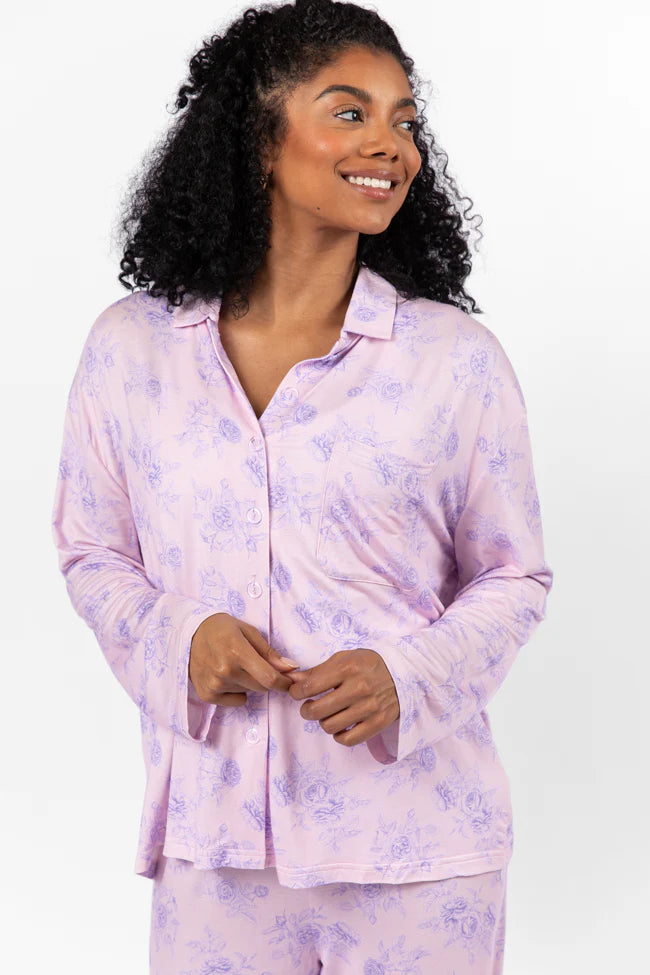 Sweet Dreams In Purple Floral Fantasy Long Sleeve Pajama Top FINAL SALE