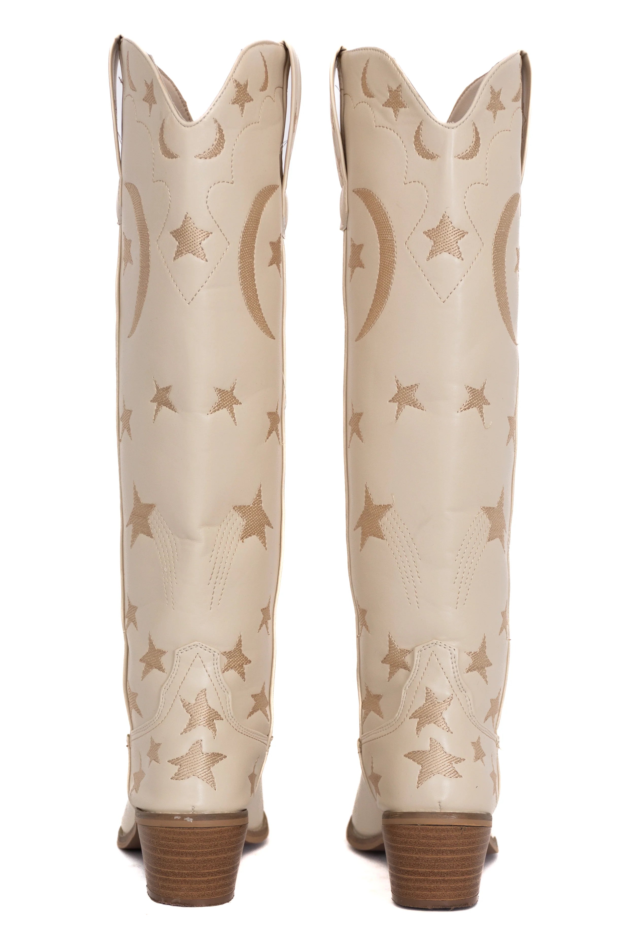 Luna Cream Star and Moon Western Boots