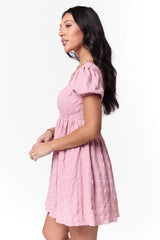 Breezing By Pink Textured Square Neck Mini Dress