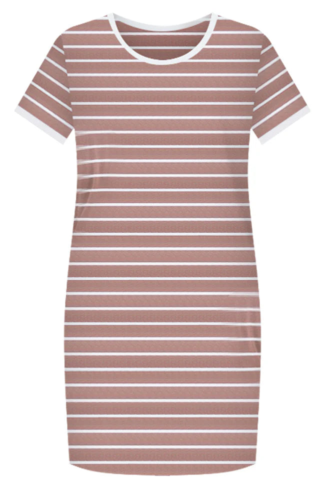 Blissful Days Brown And White Striped T-shirt Dress FINAL SALE