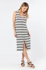 Endless Coastline Black and Ivory Striped Knit Sweater Dress