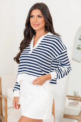 Line Up Navy Striped Collared Sweater SALE