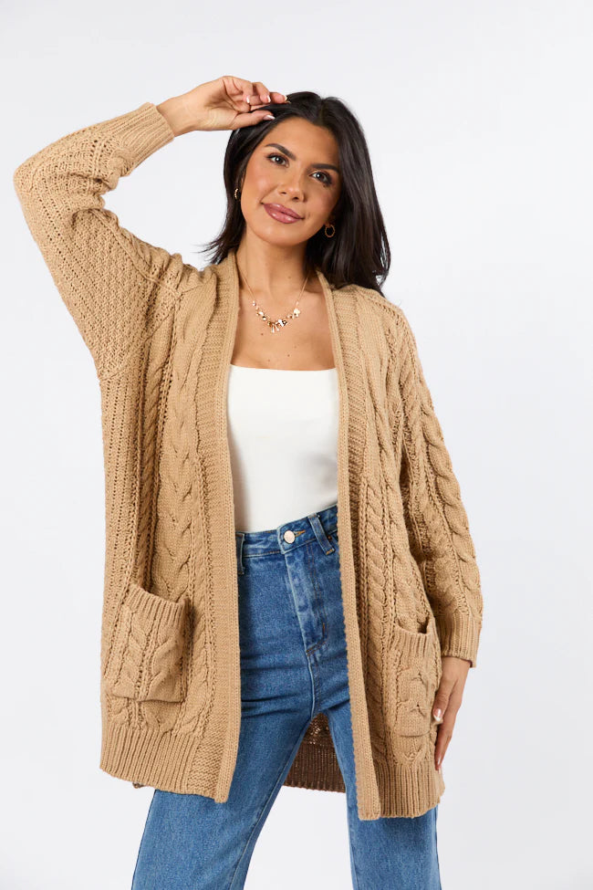 Sweet Nothings Tan Chunky Cable Knit Cardigan