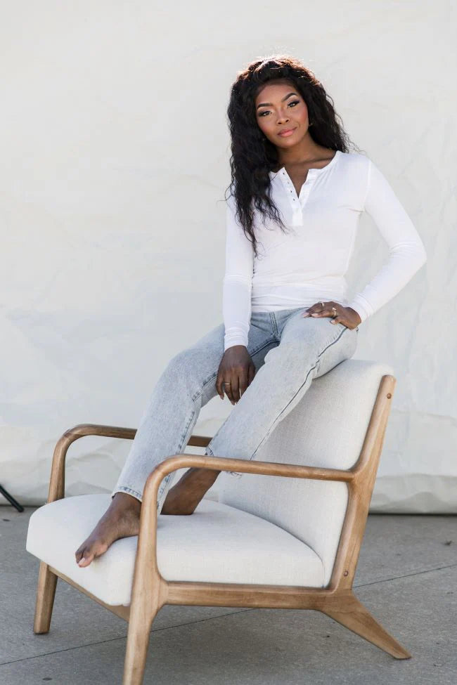 All The Better White Ribbed Knit Henley Tee