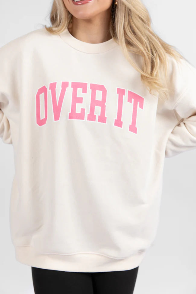 Over It Cream Oversized Graphic Sweatshirt