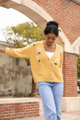 Fields Of Hope Mustard Floral Embroidered Cardigan