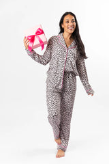 On A Cloud In Spotted Black and Tan Plush Knit Pajama Set