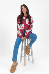 Cherry Much In Love Brick and White Multi Checkered Cardigan