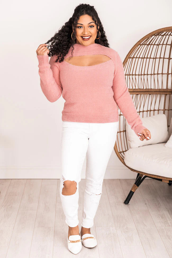 Who Cares Pink Cutout Sweater  FINAL SALE