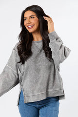 Around Town Charcoal Acid Wash Knit Pullover