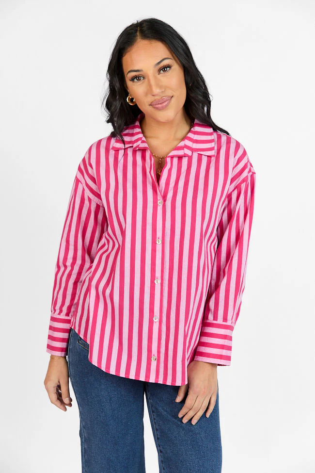 Making It Pink Multi Striped Button Down Top