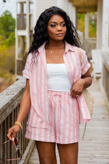 East Coasting Coral And White Striped Two Piece Set SALE