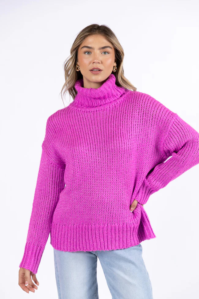 What I Need Magenta Oversized Turtleneck Sweater