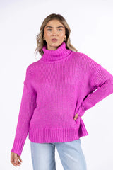 What I Need Magenta Oversized Turtleneck Sweater