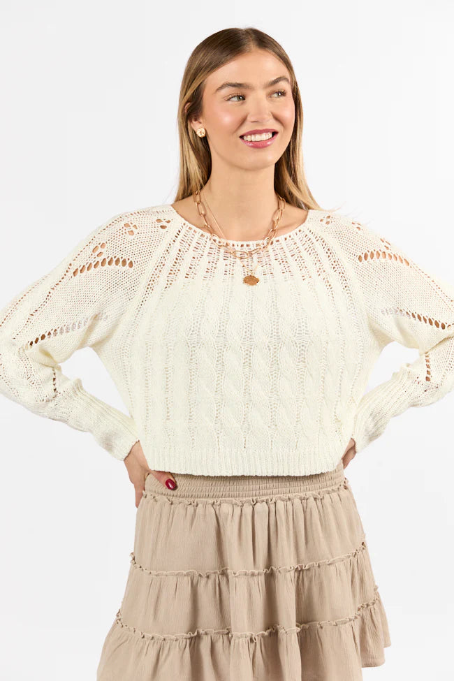 I'm Just Me Ivory Cable Knit Lightweight Sweater