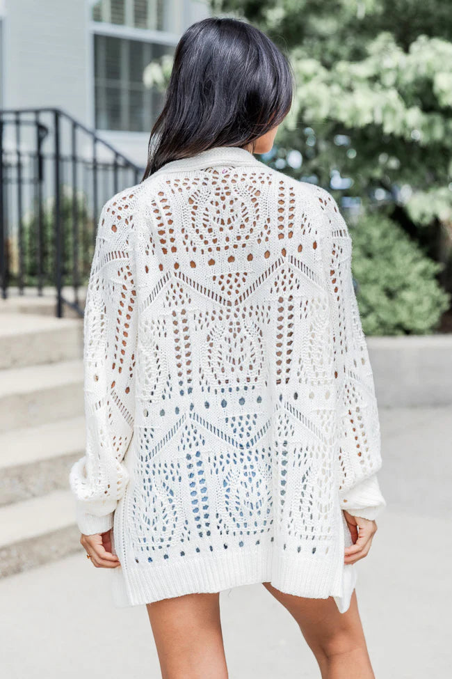 Feel Happiness Cream Crochet Cardigan SALE