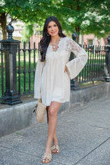 Just Getting Started Nude Lace V-Neck Dress