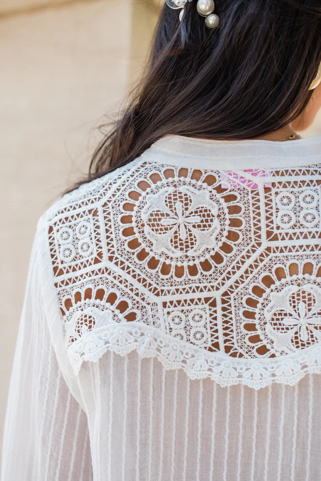 Chasing Our Dreams Ivory Lace Detail Button Front Blouse