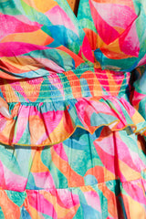 Fun And Flirty In Kaleidoscope Dreams Satin Ruffle Detail Dress SALE