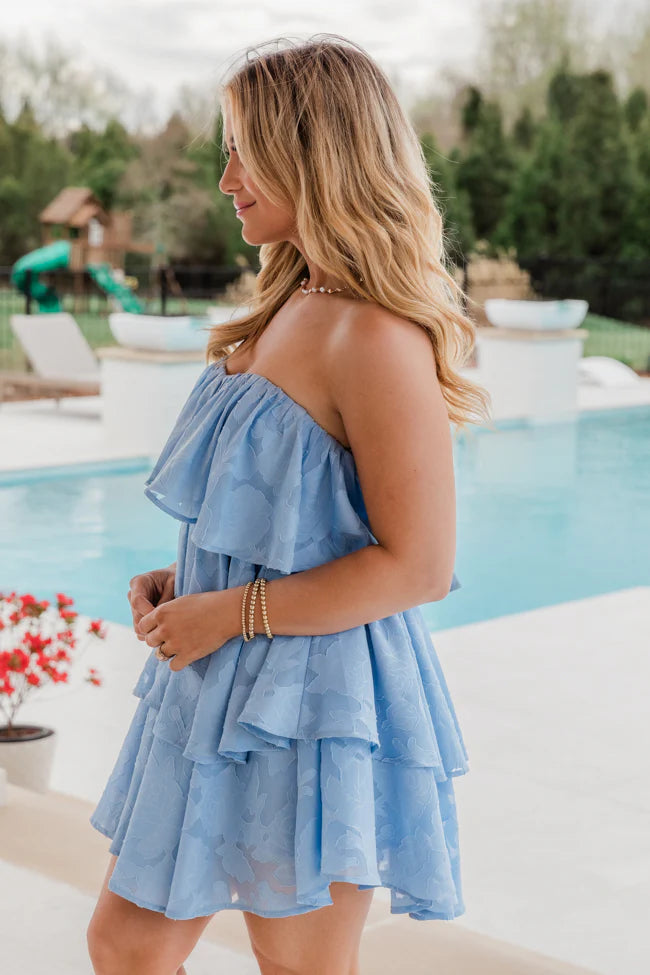 You're My Sunny Day Blue Lace Strapless Dress SALE