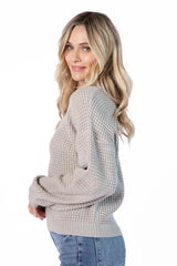 Match My Mood Taupe Textured Crew Neck Sweater