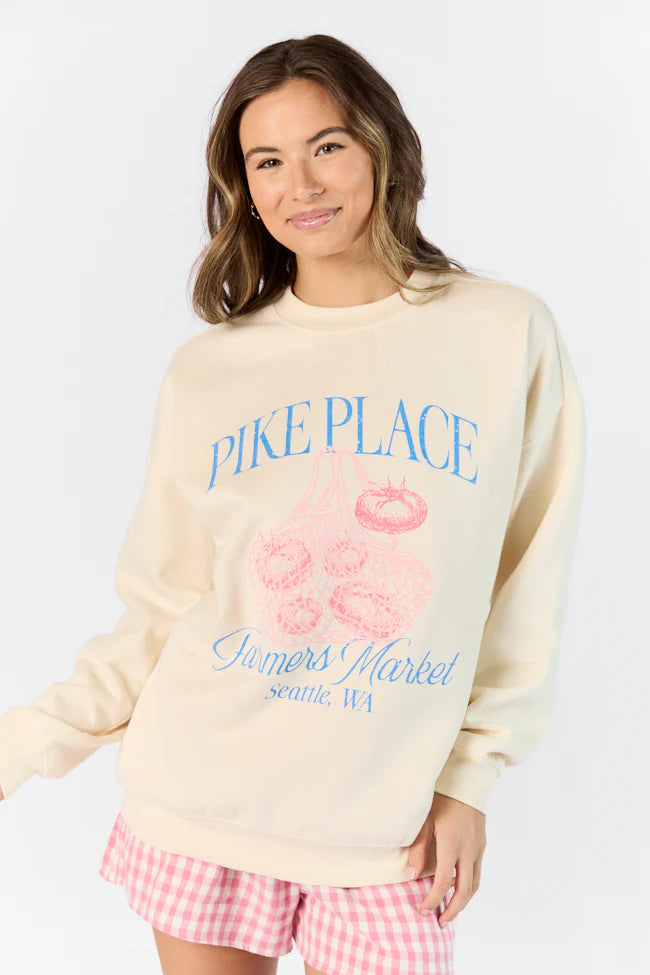 Pike Place Market Sweet Cream Oversized Graphic Sweatshirt