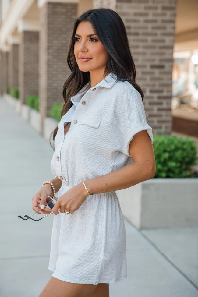 Plain As Day Grey Button Up Collared Romper SALE