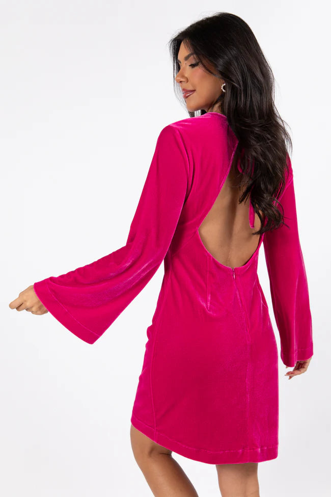 Bold As Love Pink Crushed Velvet Back Detail Mini Dress  FINAL SALE