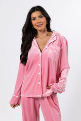 Asking Again Pink Velvet Button Front Lounge Top FINAL SALE