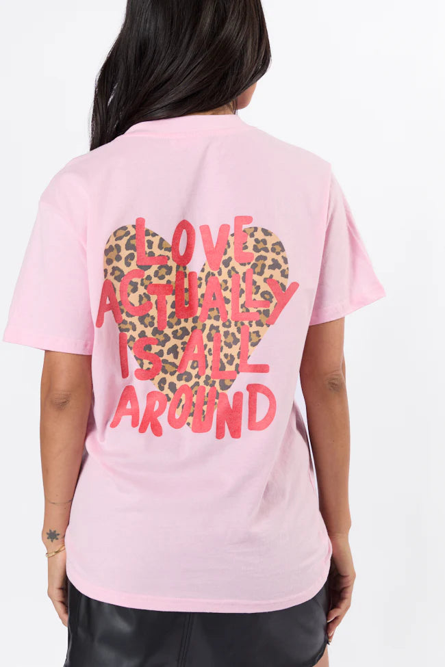 Love is All Around Leopard Heart Light Pink Oversized Graphic Tee