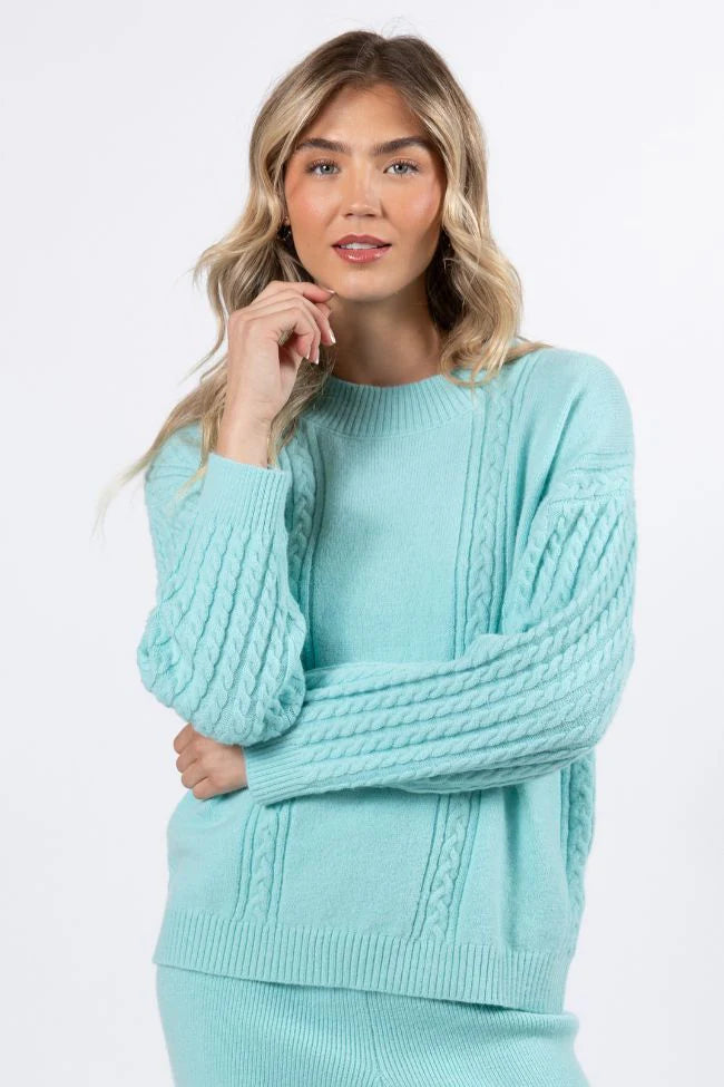 On My List Mint Cable Knit Sweater SALE