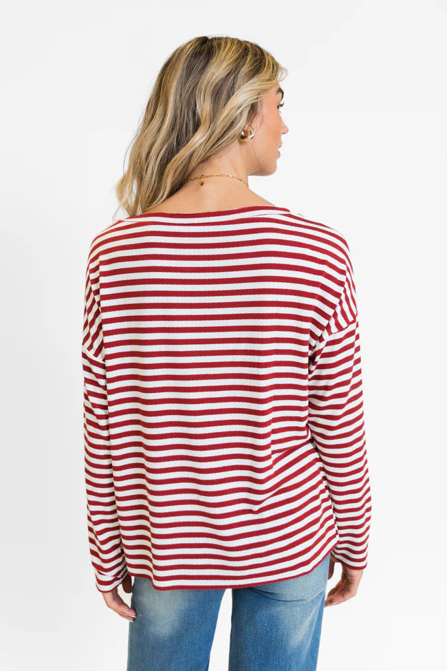 Blizzard Bliss Red Wide Neck Striped Knit Top FINAL SALE