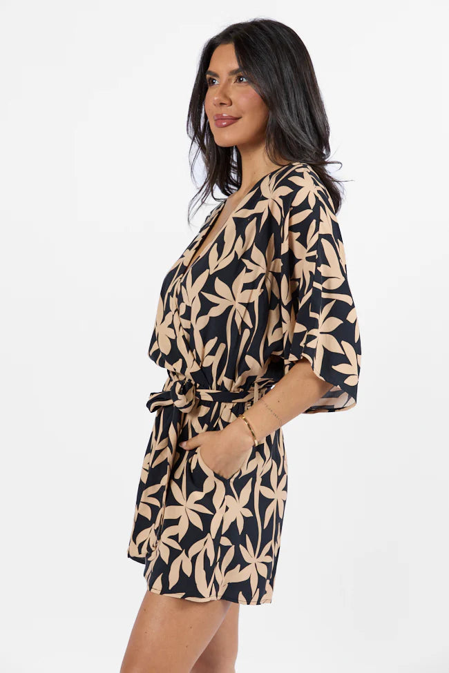 Palm Shores Neutral Print Surplice Romper