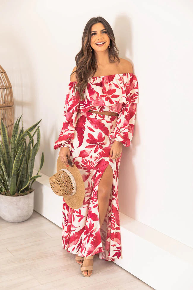 Passport To Paradise Pink/White Printed Maxi Skirt FINAL SALE