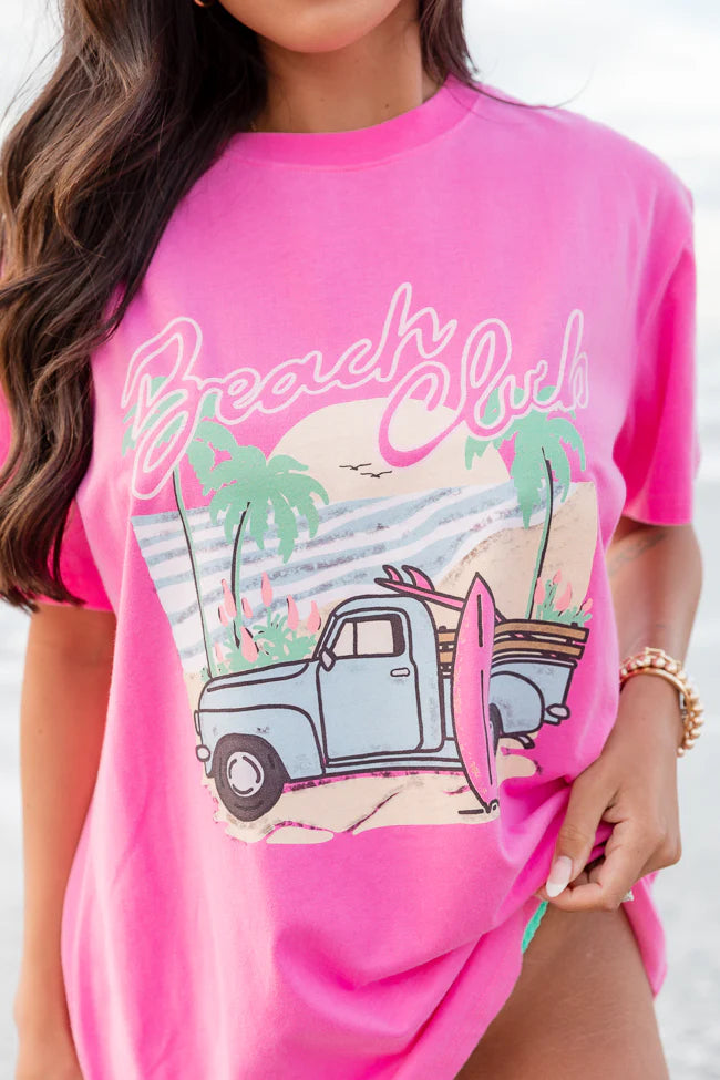 Beach Club Hot Pink Oversized Graphic Tee