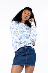 Blooming Love Blue Crew Neck Floral Sweater