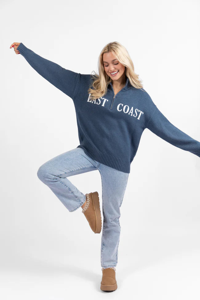 Roll With It Navy East Coast Quarter Zip Sweater SALE