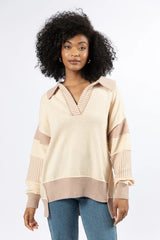 Think About It Cream and Mauve Collared Oversized Sweater