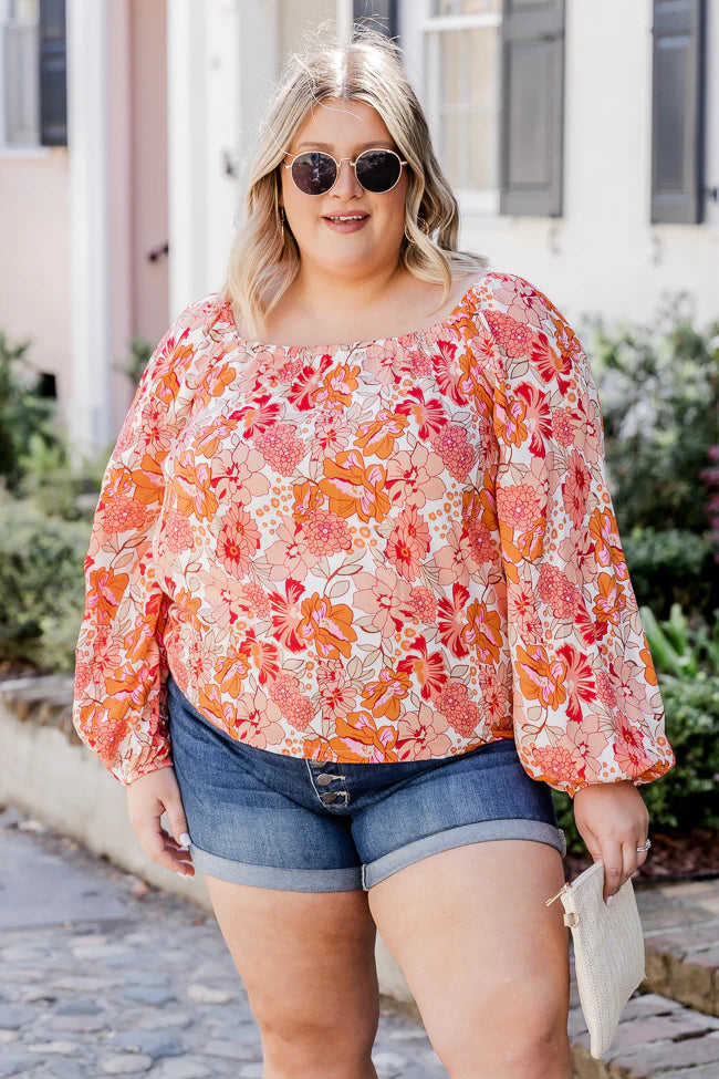 Going Public Off The Shoulder Blouse in Sarasota Red Floral Print FINAL SALE