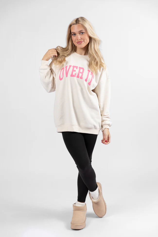 Over It Cream Oversized Graphic Sweatshirt