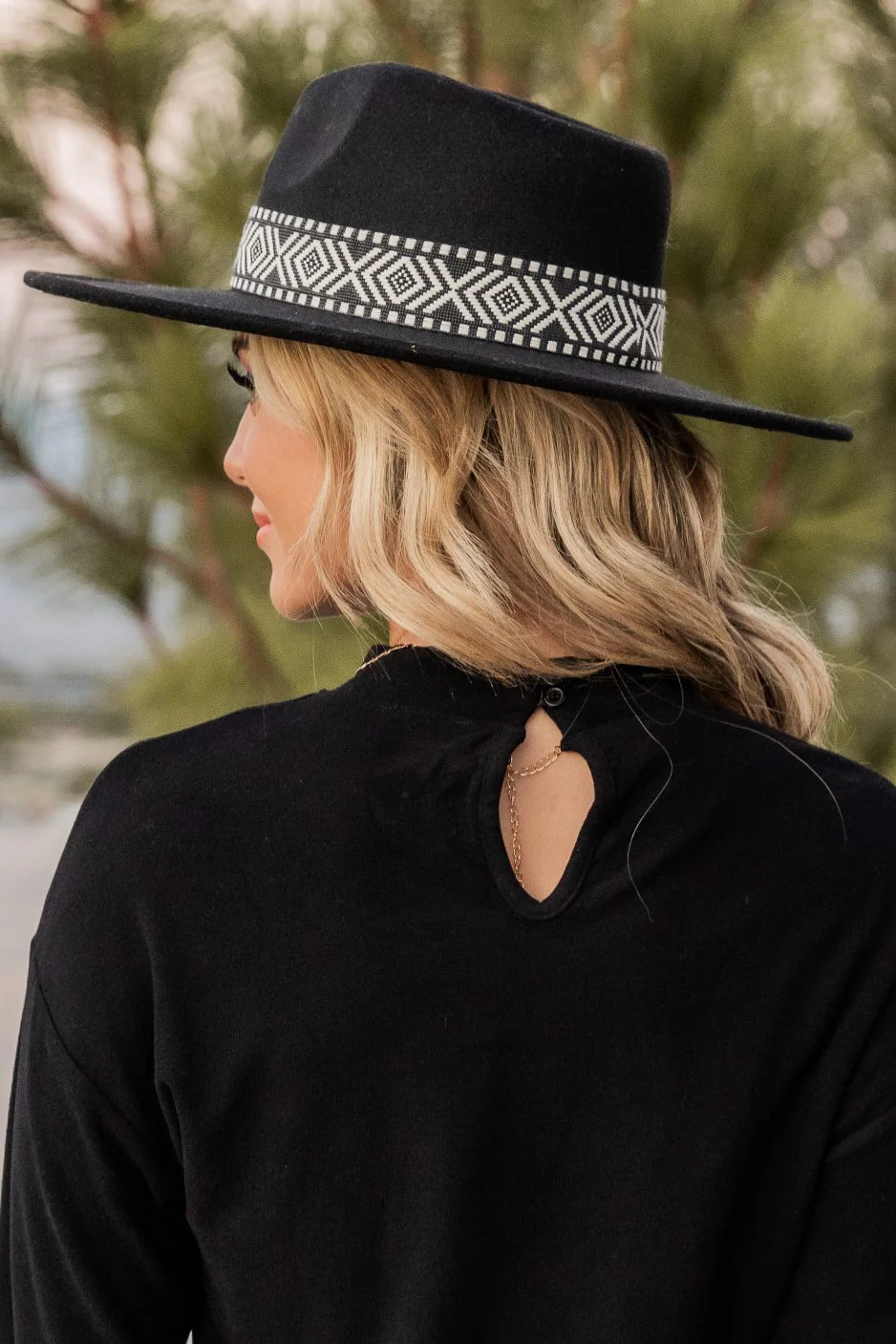 In A Pretty World Black Printed Band Fedora FINAL SALE