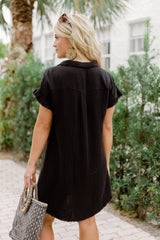 No Worries Black Gauze Button Up Dress FINAL SALE