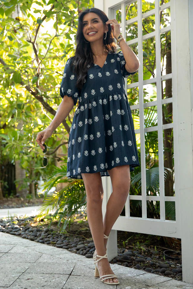 Figured It Out Navy Stitched Detail Mini Dress