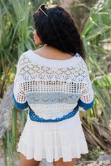 I'm On Board Blue Crochet Striped Cardigan SALE