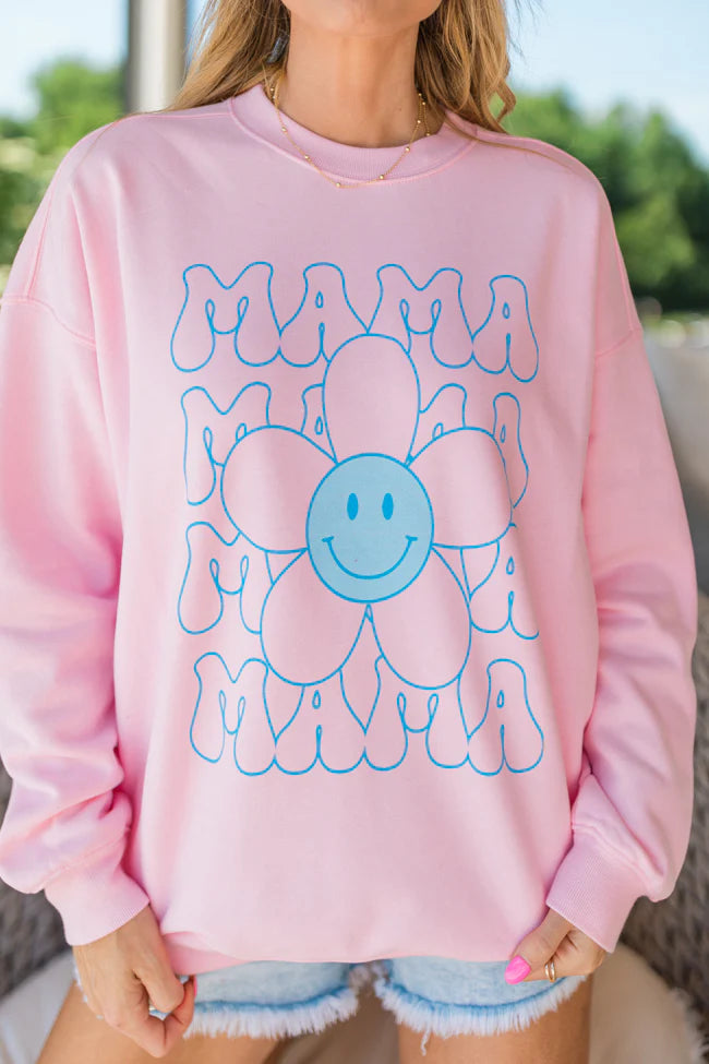 Mama Daisy Repeat Light Pink Oversized Graphic Sweatshirt